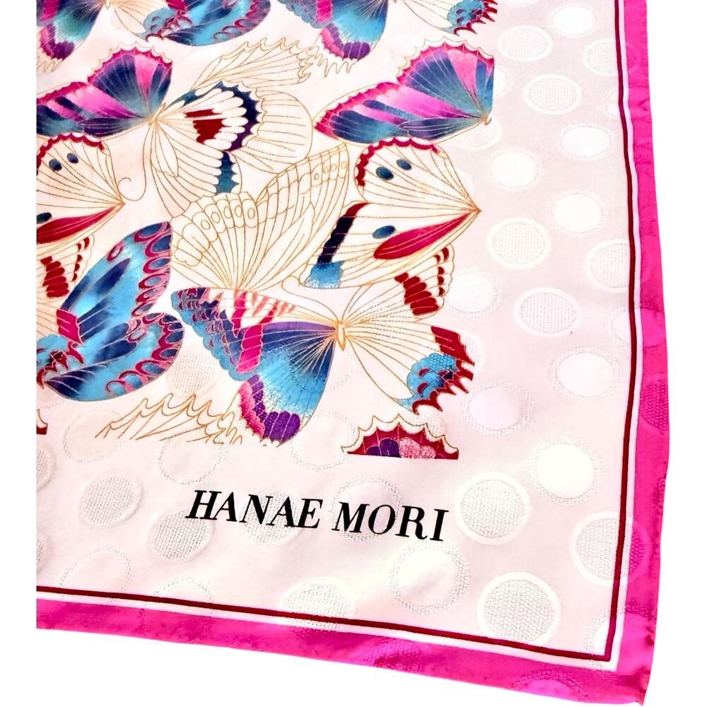 Hanae Mori Butterfly Silk Scarf 35x35 Signature Print 1970s Japan Hand Rolled - Picture 11 of 13